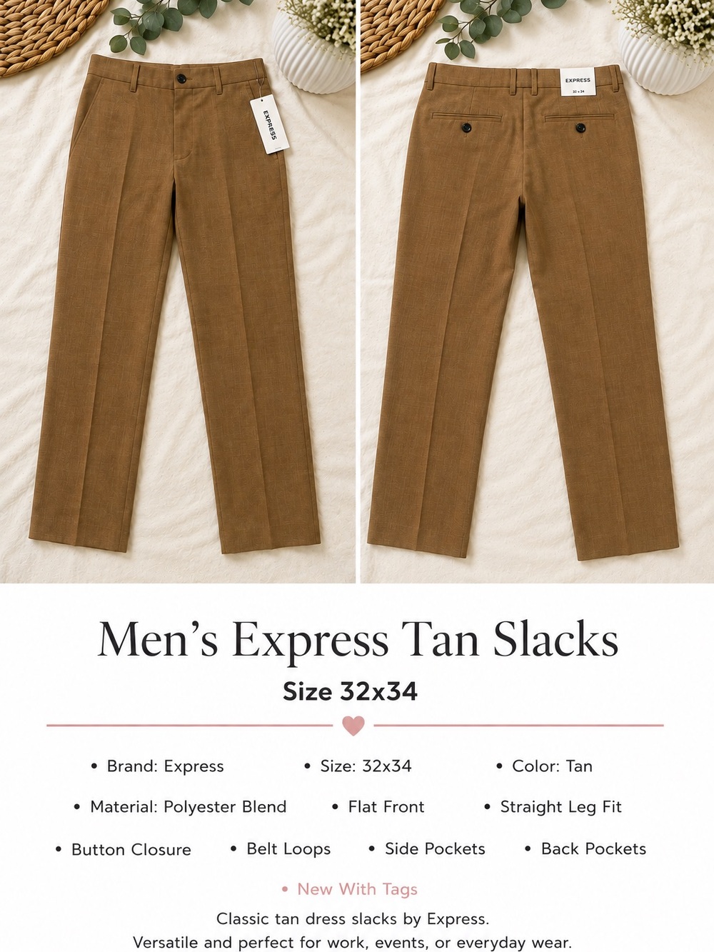 Express Men’s Tan Corduroy Dress Pants